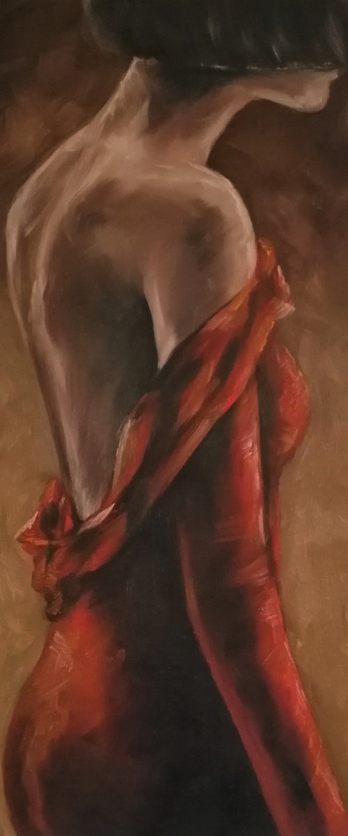 Beauty in red - original erotic oil on canvas painting by Mateja Marinko