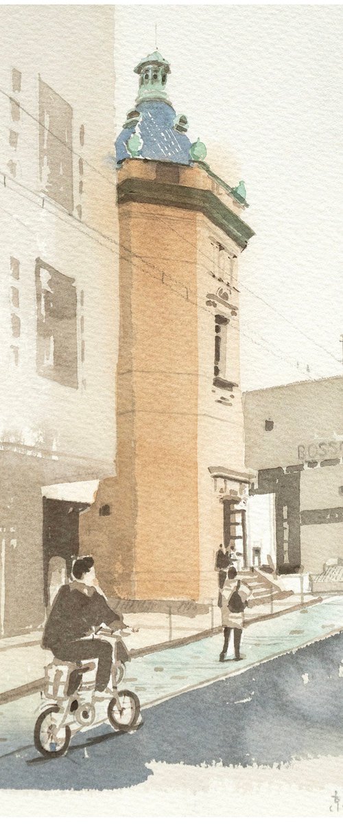 Street Scene in Kyoto - 20x30cm Sketch by Masato Watanabe