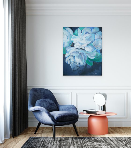 A  flower impressionistic painting "Blue Peonies"