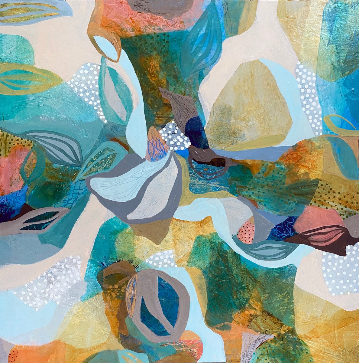 Geometric Abstract Acrylic Painting By Debbie Joplin, 30 X 30, Whispers Of The Tide, Original Artwork