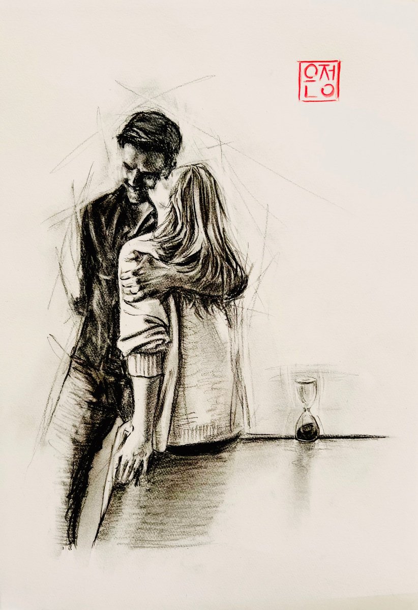 Portrait Charcoal Drawing By Natali Part, 11 X 17", Time / In Your Arms, Original Artwork