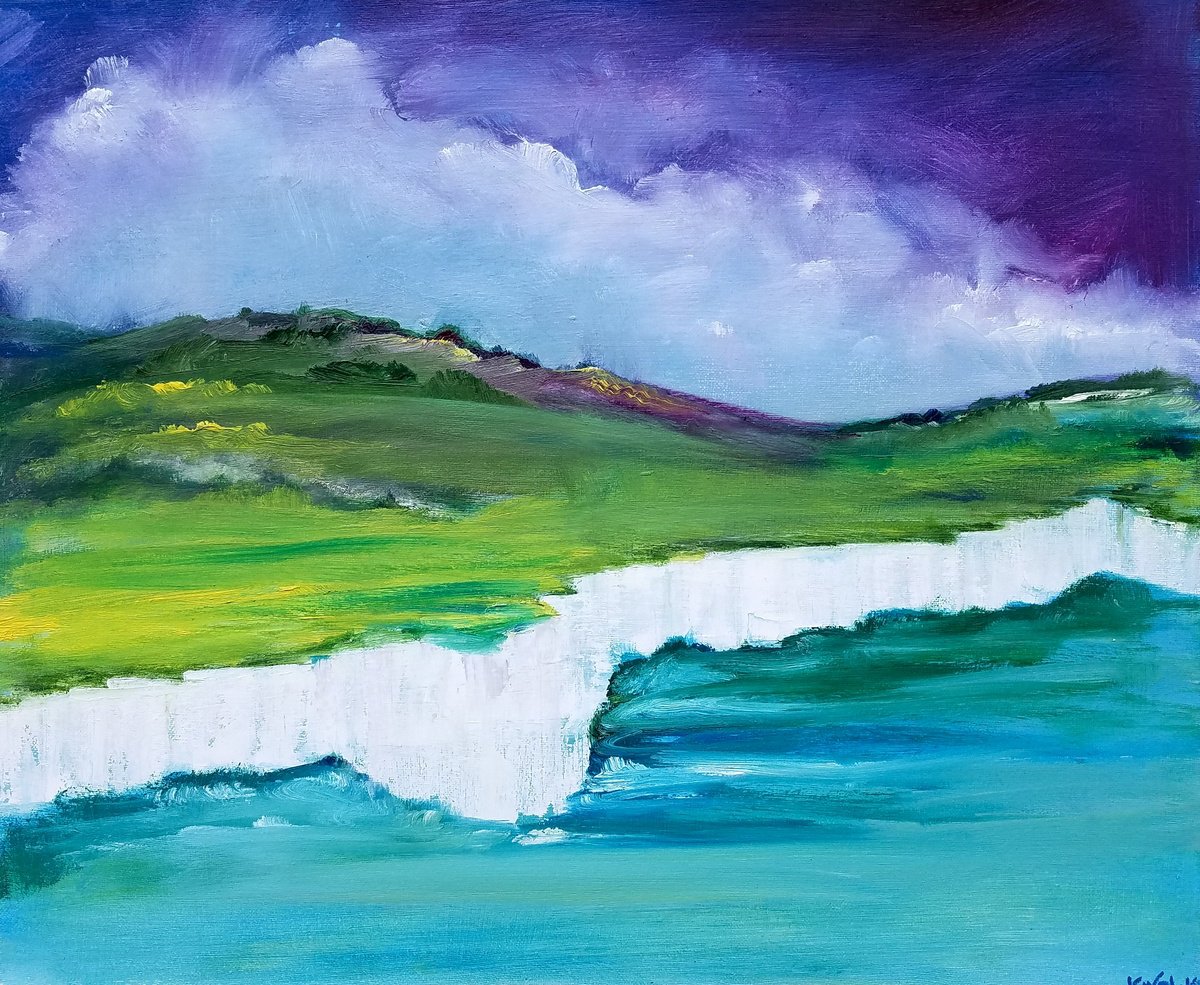 Impressionistic Landscape Oil Painting By Kevin Blake, 24 X 20", Floating Over The Coastline, Original Artwork