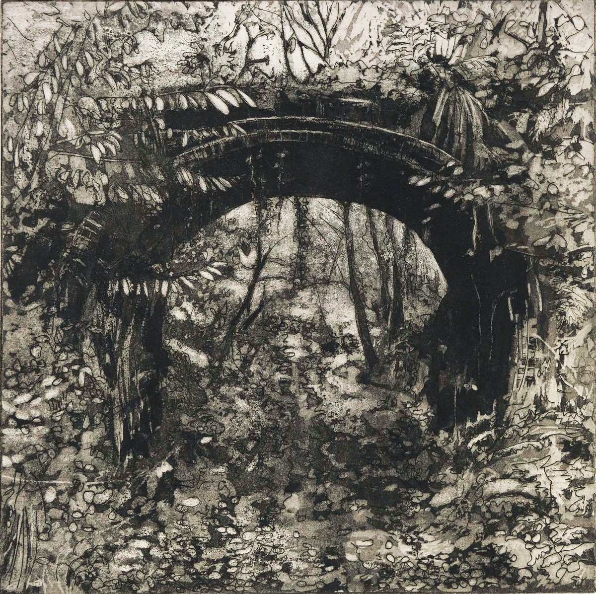 Impressionistic Etchings & Engravings , Troy Bridge By Peg Morris, 14 X 14, Artwork For Sale On Artfinder