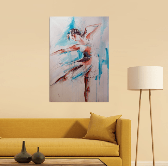 Flying Dream -Ballerina Drawing on Paper-Large Drawing