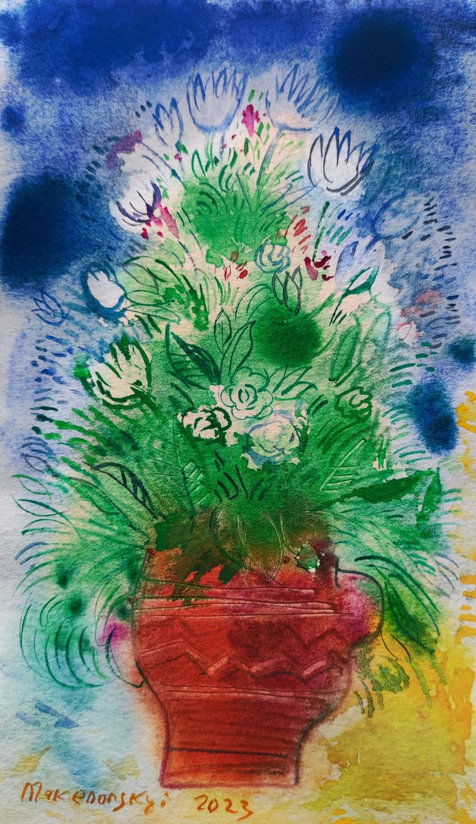 Impressionistic Botanical Watercolour By Pavlo Makedonskyi, 4 X 8", Flowers, Original Artwork