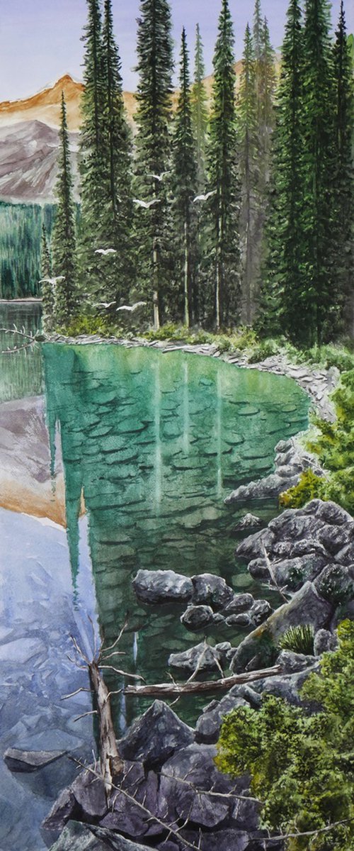 "Mountain lake" 2023 Watercolor on paper 100X35 by Eugene Gorbachenko