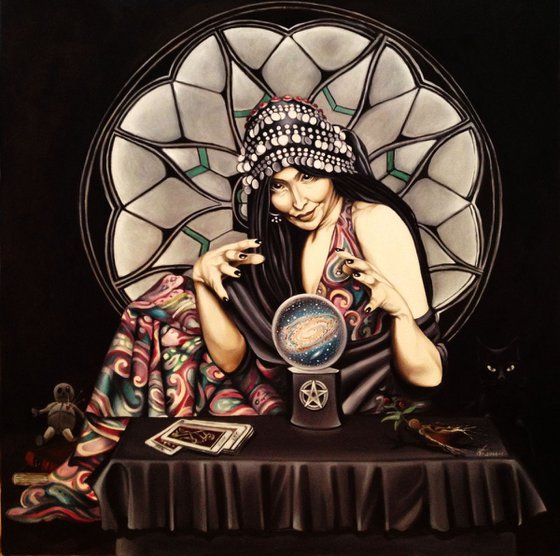 Fortune teller - original oil painting - 90 x 90 cm (35' x 35' inches)