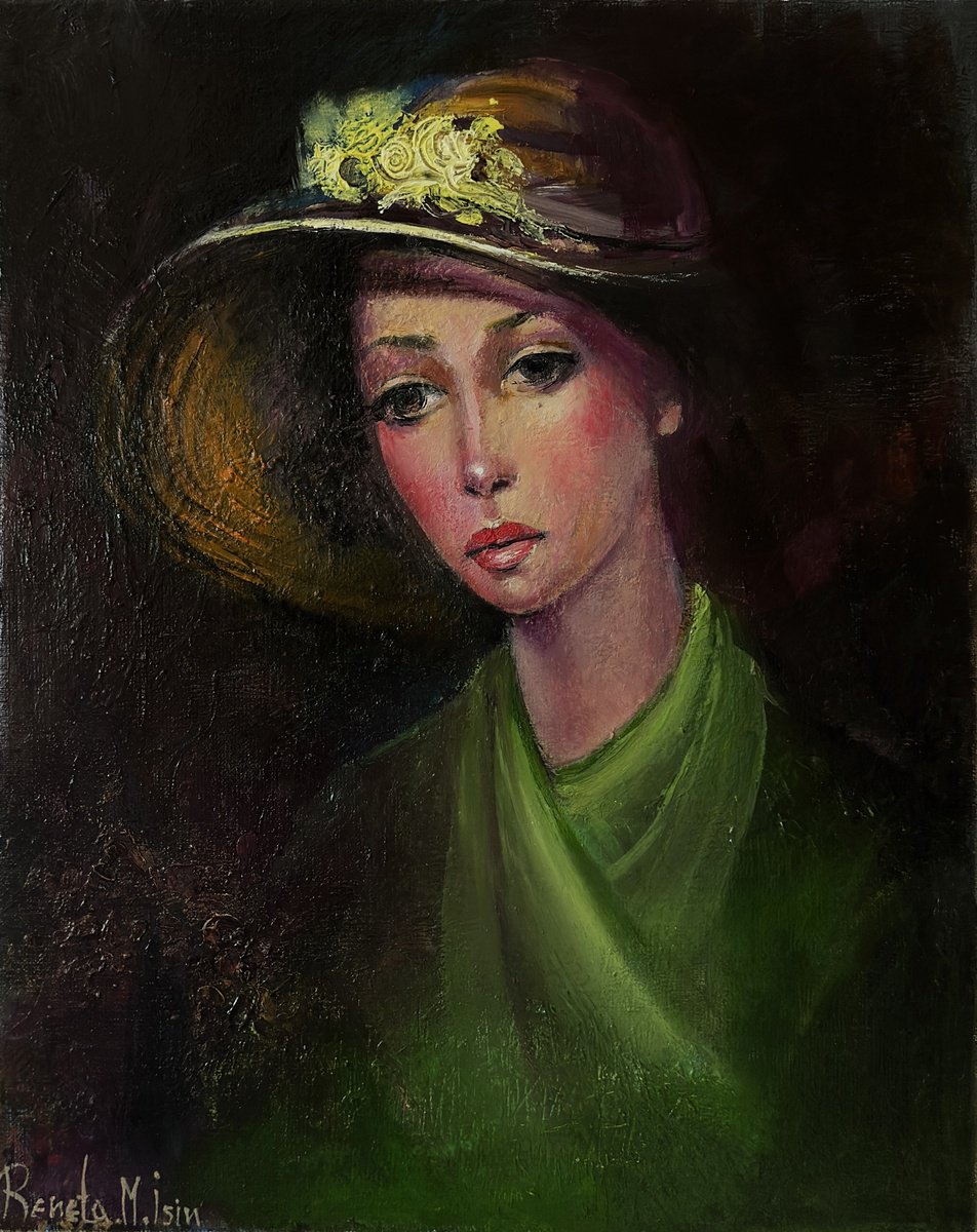 Impressionistic Portrait Oil Painting By Reneta Isin, 16 X 20", " High Life " Vi, Original Artwork