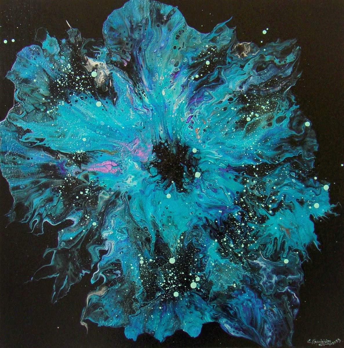 Blue Flower Acrylic Painting by Irini Karpikioti