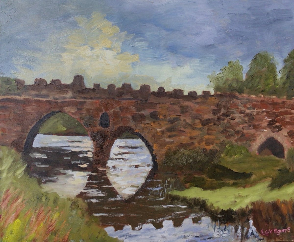Impressionistic Landscape Oil Painting By Julian Lovegrove Art, 12 X 10", Medieval Stone Bridge, Original Artwork