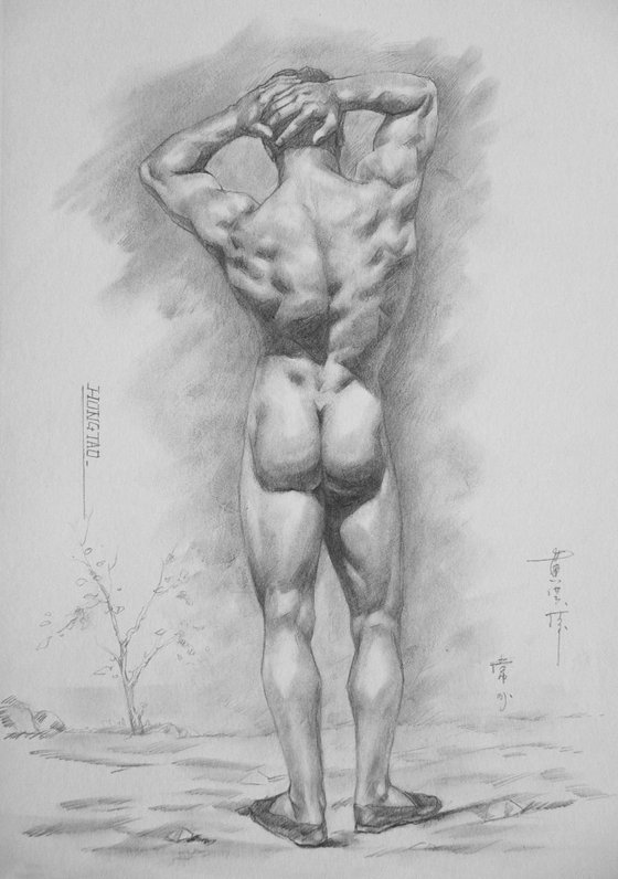 original drawing charcoal sketch male nude gay man art on paper #11-10-06