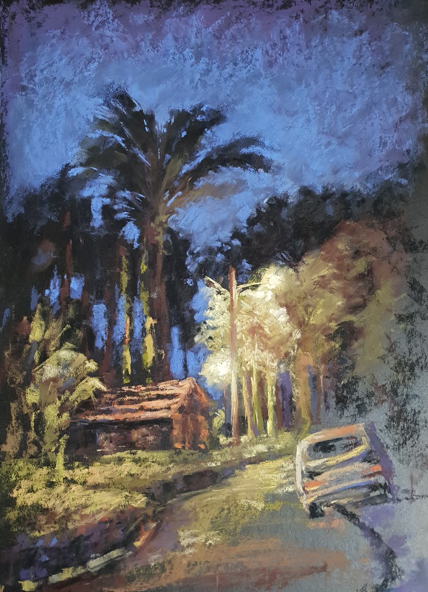 Impressionistic Landscape Pastel Drawing By Elena Genkin, 12 X 18, Summer Evening In Abraham