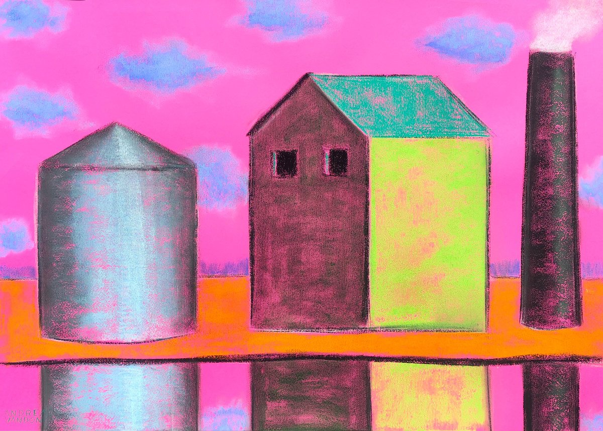 Impressionistic Landscape Pastel Drawing By Andrea Vandoni, 21 X 29, Silent Landscape - 2, Original Artwork