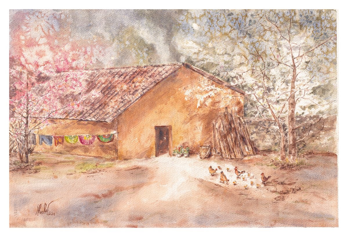 Landscape Watercolour By Hua Le, 23 X 15, Backyard, Original Artwork