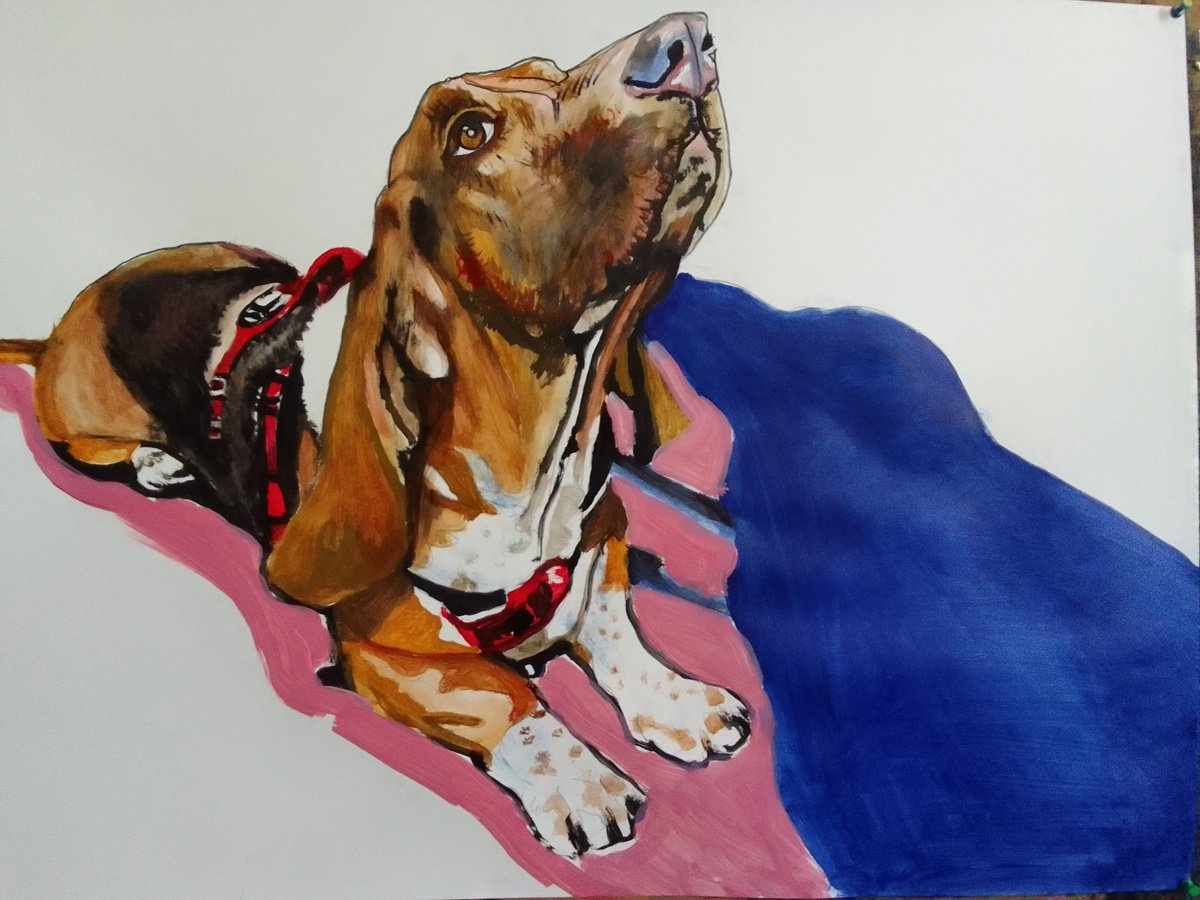 Photorealistic Animal Acrylic Painting By Soso Kumsiashvili, 33 X 24", Bassethound, Original Artwork