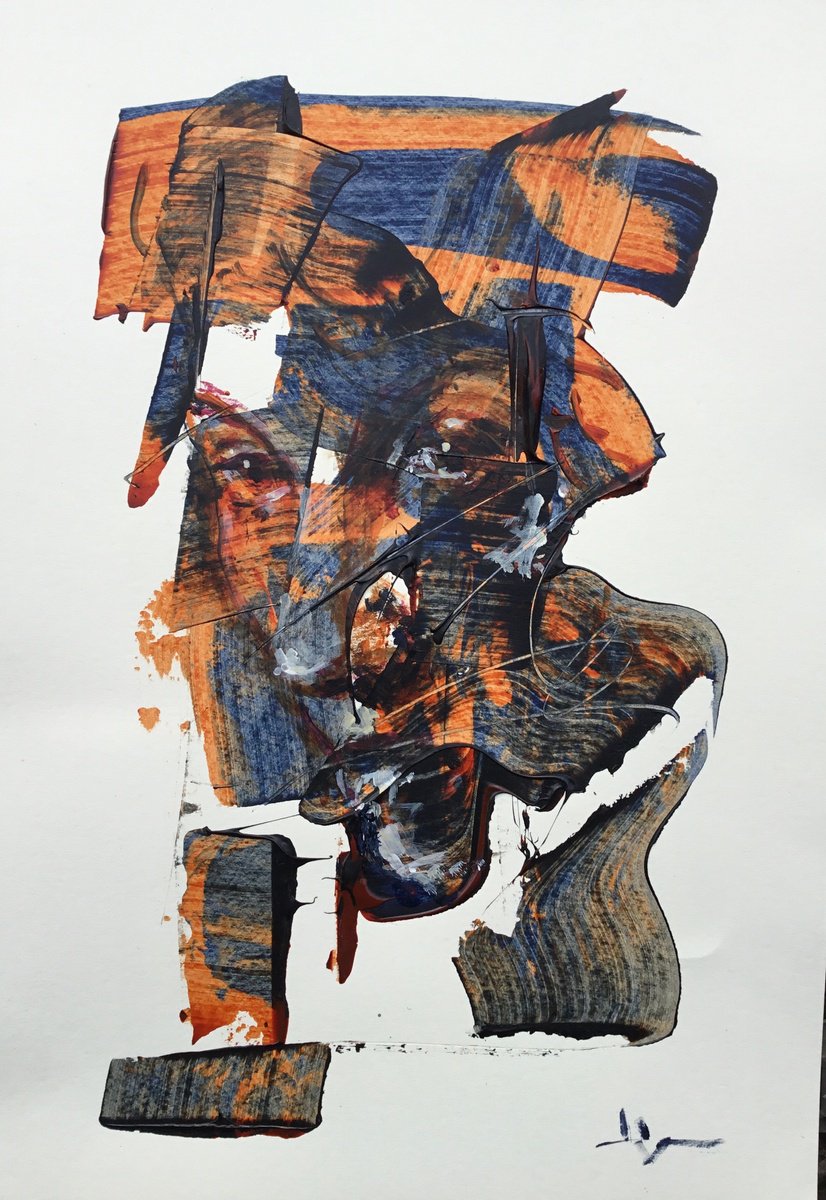 Expressive Portrait Acrylic Painting By Dominique Deve, 11 X 17, Permeable, Original Artwork