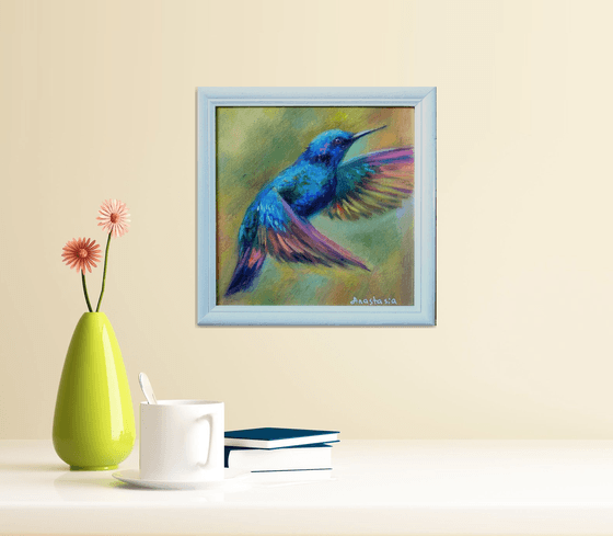 Hummingbird Framed and Ready to Hang Painting of Birds  Animal Art Wildlife Nature