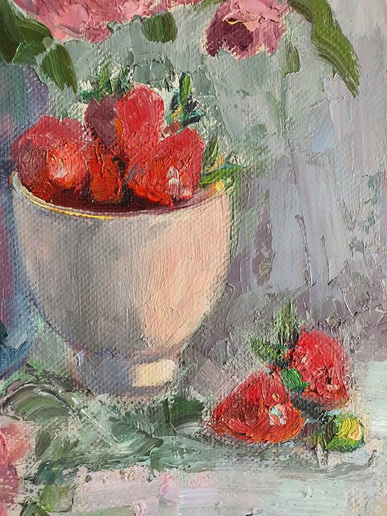 "Peonies with strawberries"