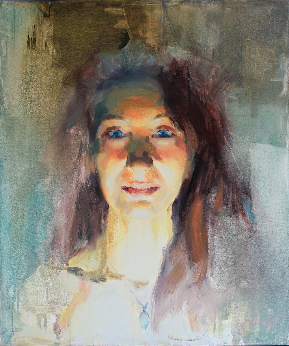 Impressionistic Portrait Oil Painting By Serhii Cherniakovskyi, 31 X 37", Morning Tenderness, Original Artwork
