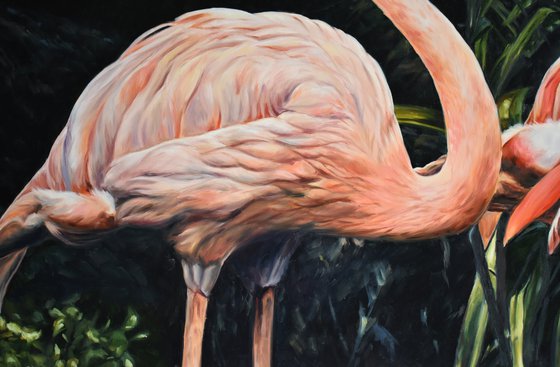 Original oil painting with a pair of flamingos 130 * 100 cm