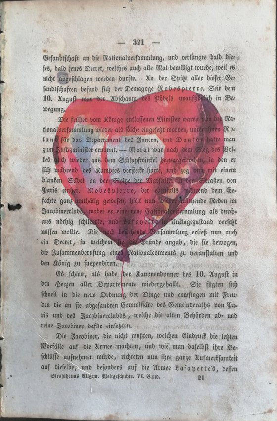 Unique print on antique book page 15x23cm. Art Print Retro Art Print. Small format gift. Heart balloon vintage. Upcycling wall decoration