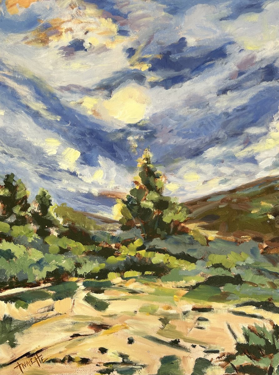 Impressionistic Landscape Acrylic Painting By Annette Wolters, 18 X 24, Sky Walk, Original Artwork