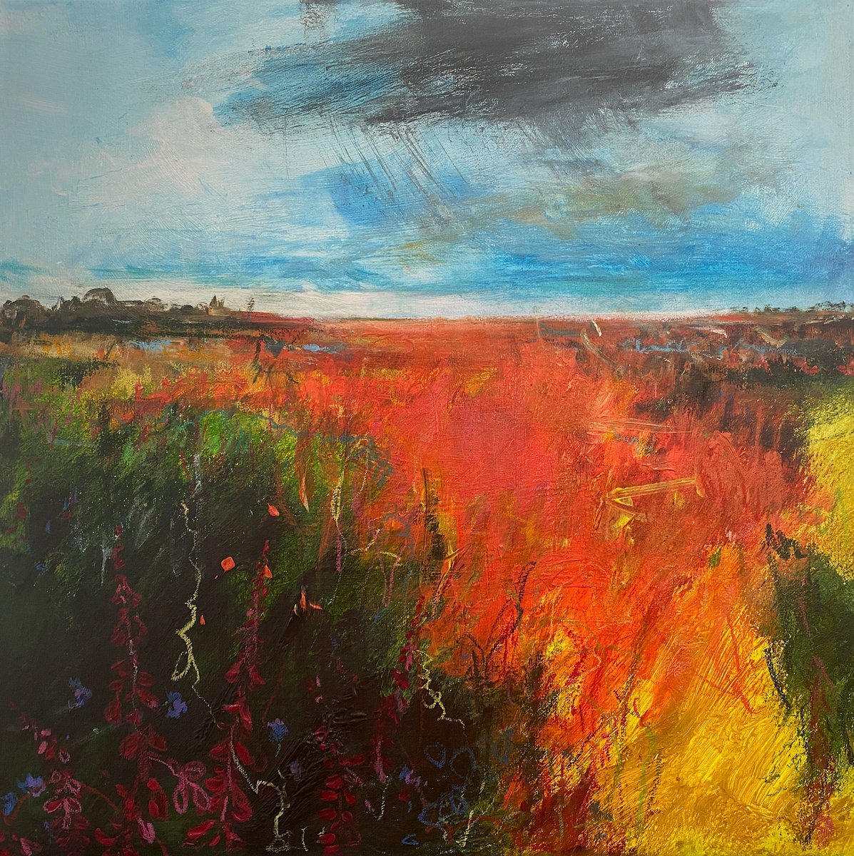 Organic Landscape Painting By Teresa Tanner, 20 X 20", Late Summer Rosebay Willowherb, Original Artwork
