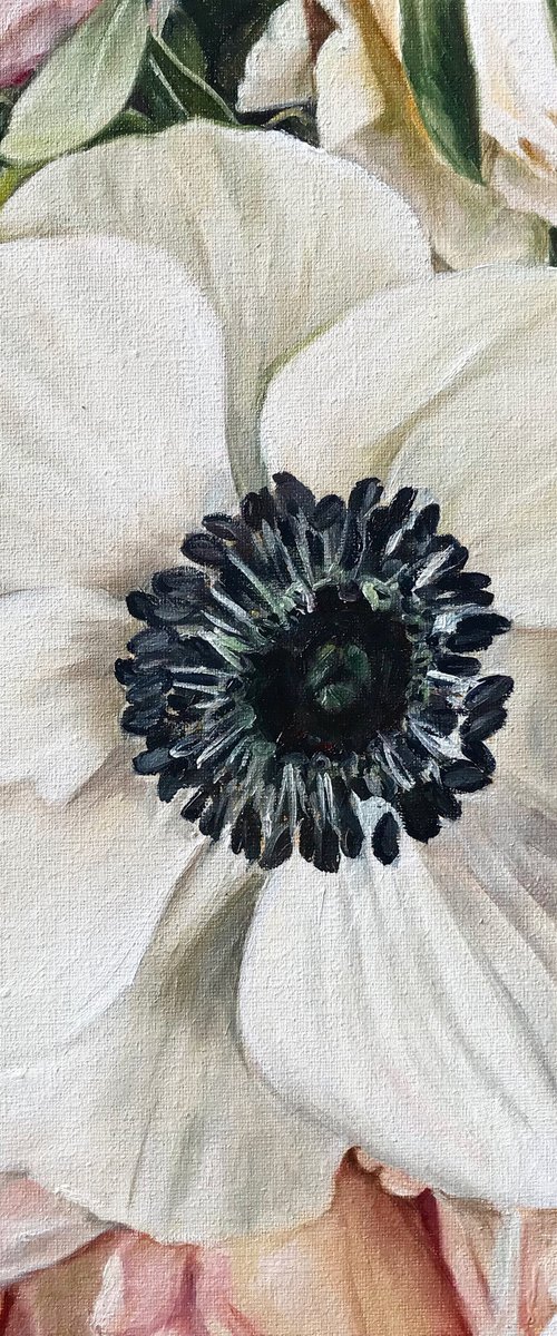 Oil painting with flower "Anemone" 30 * 30 cm by Irina Ivlieva