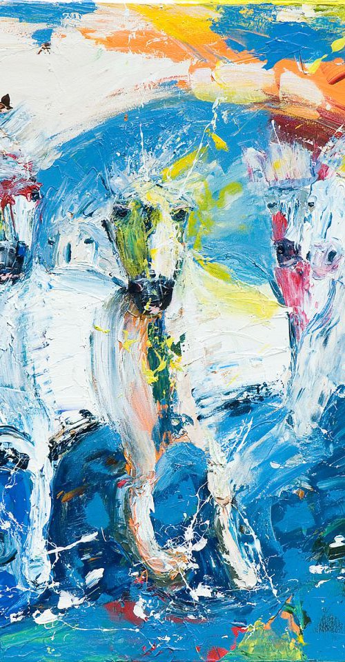 Horse painting - Springtime 100 x 80 cm. by Oswin Gesselli