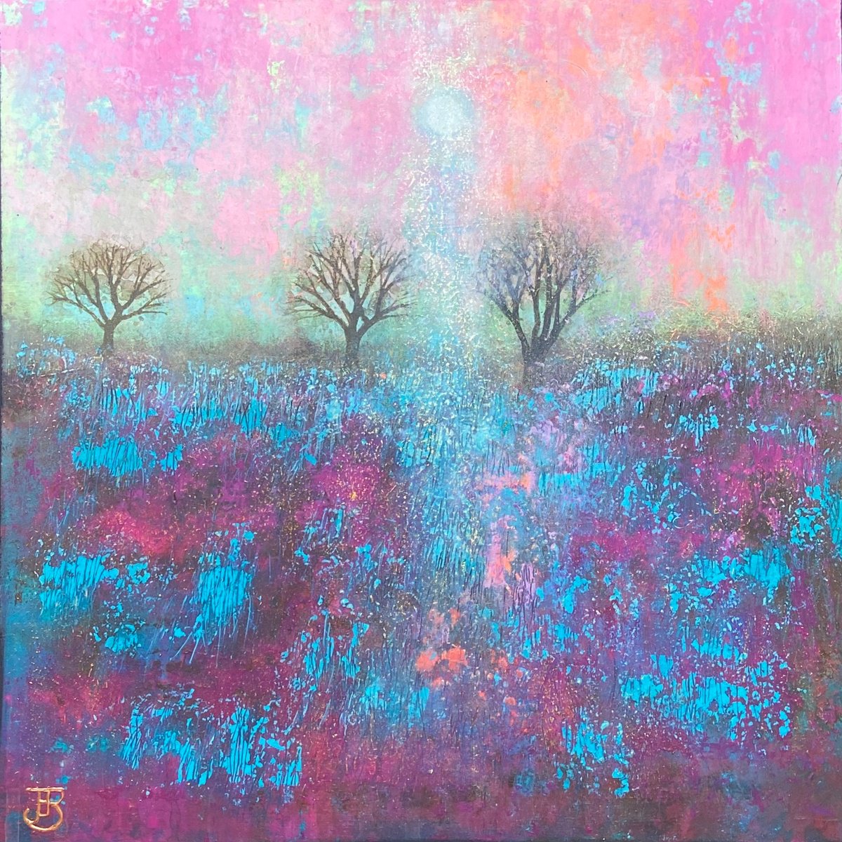 Expressive Landscape Acrylic Painting By Jo Starkey, 17 X 17, Painting No. 7 Of Rural Landscape Collection, Series I, Artfinder