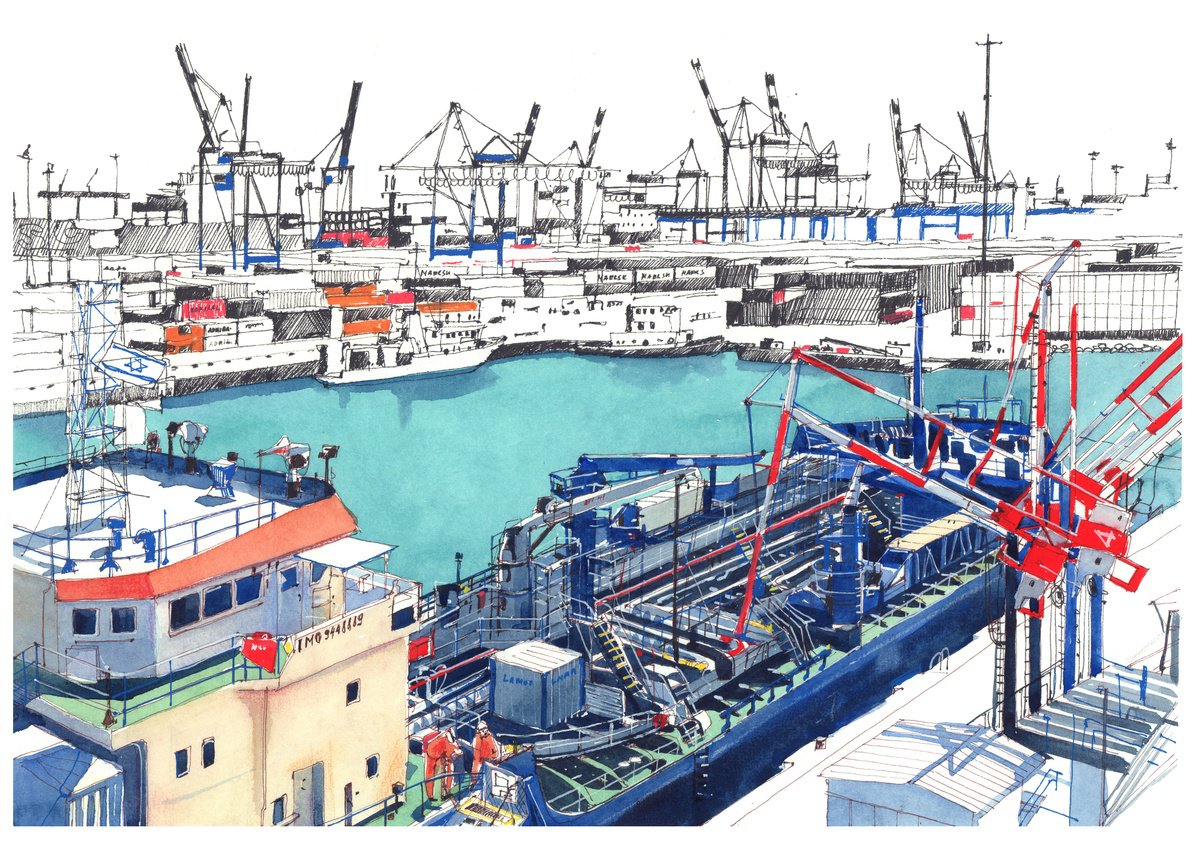 Impressionistic Landscape Watercolour By Anastasia Mamoshina, 17 X 12, The Heart Of The Harbor, Original Artwork