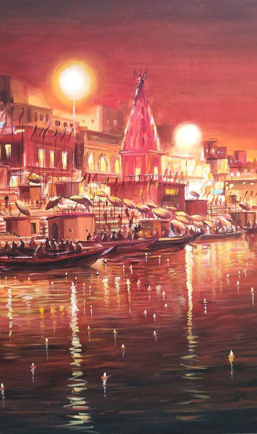 Beauty Of Night Varanasi Ghats by Samiran Sarkar