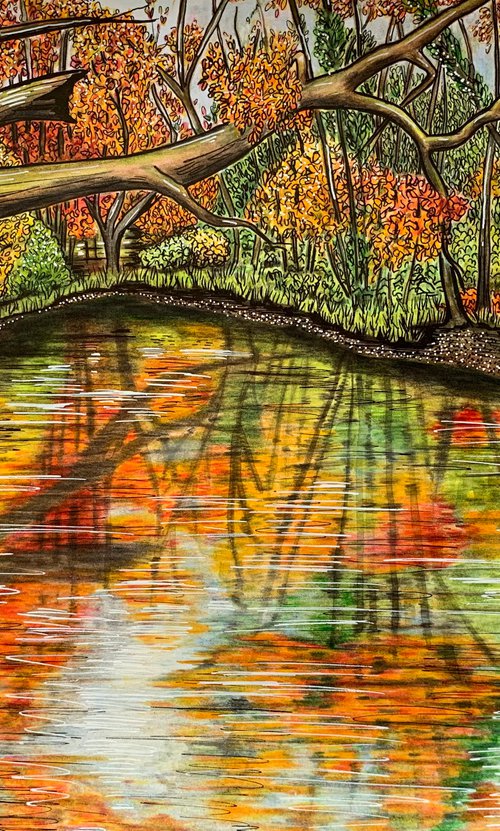 The Brickworks pond in Autumn by Karen Elaine  Evans