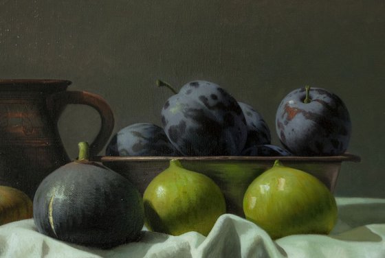 Sweet figs, 40x60, oil on canvas, 2018 original still life painting, ready to hang