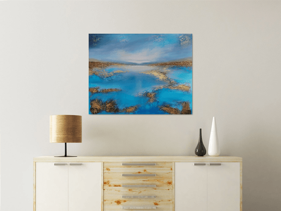 A XL large beautiful modern semi-abstract  seascape painting "Peace"