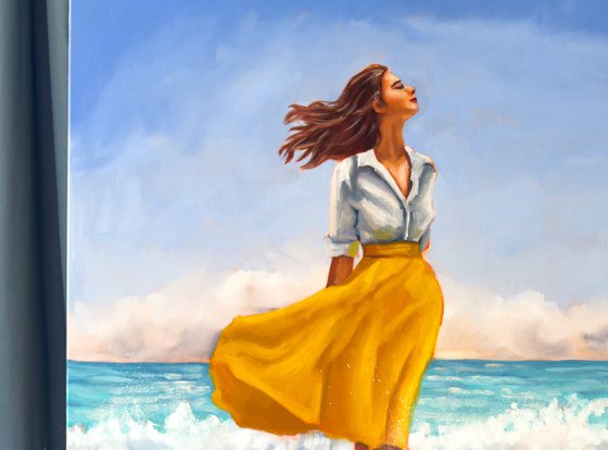 Beach Woman in Yellow Skirt
