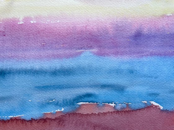 Seascape Watercolor Painting, Sea Ocean Wall Art, Sunset Large Original Painting, Coastal Home Decor