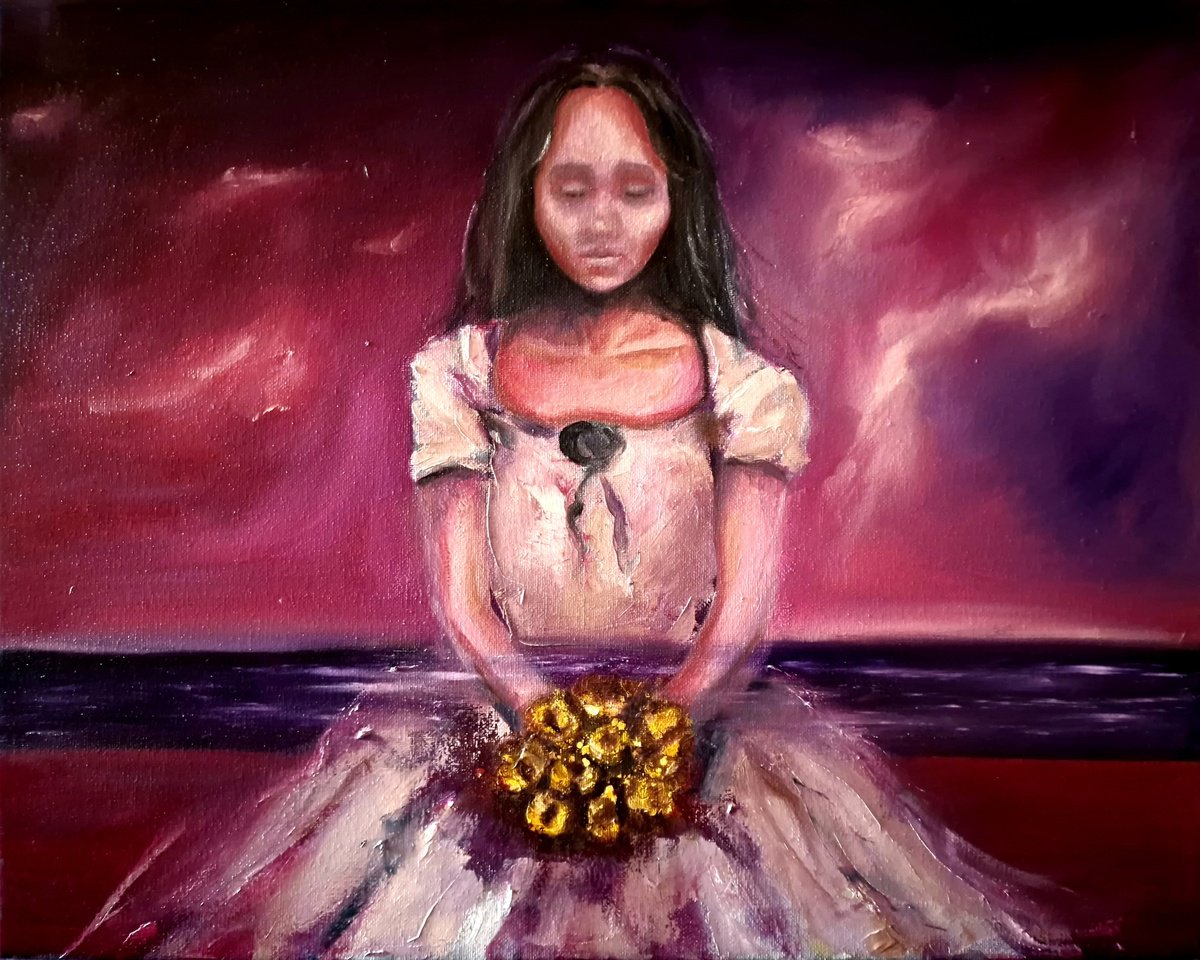 Surrealistic Portrait Oil Painting By Leezee Lee ( Georgiana L. Nicolae), 20 X 16", Miss Misery, Original Artwork