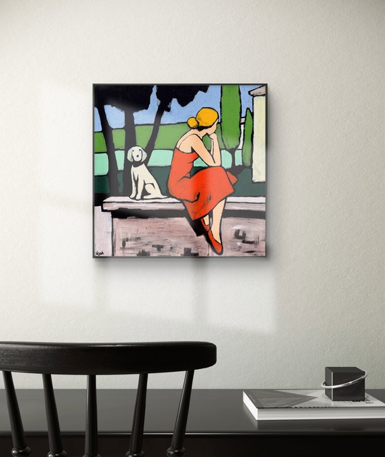 "Waiting Together"  Original painting 16x16in