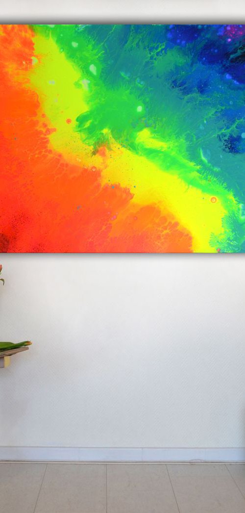 Into the Rainbow 2 - Large Painting, 130x70 cm, Abstract Painting, Modern Art Fauve Neogestural - Ready to Hang, Restaurant, Hotel, Office Wall Decor by Soos Tiberiu