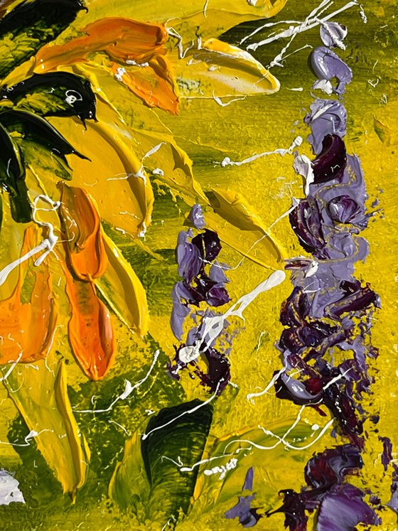 Sparrow Sunflowers Painting