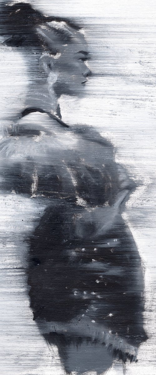 Yling | Black and white oil painting on paper | fashion muse model woman lady by Renske Karlien Hercules