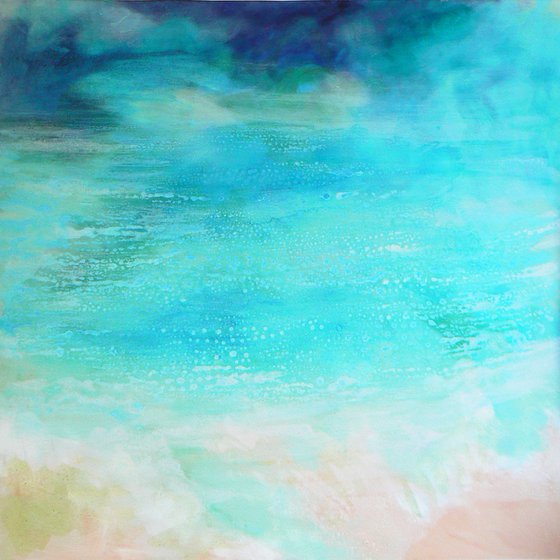 Ocean  (Semi abstract in turquoise and blues, water, seaside, waves)