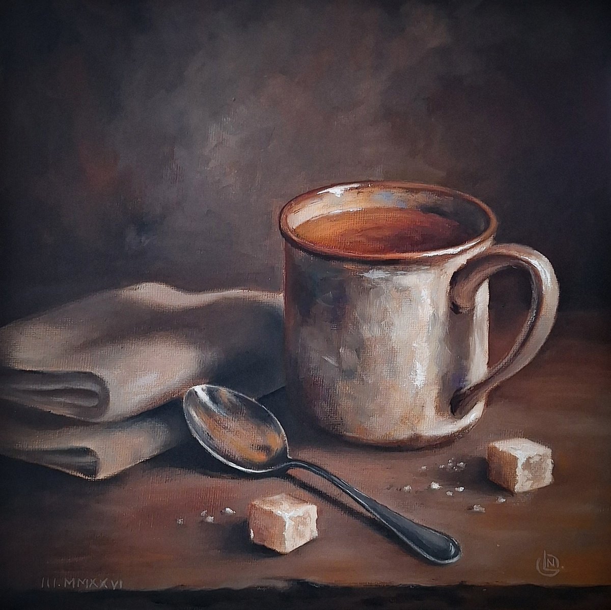 Photorealistic Oil Painting , Rustic Tea Still Life Quiet Moment With Tea By Natalia Langenberg, 10 X 10, Artwork For Sale On Artfinder