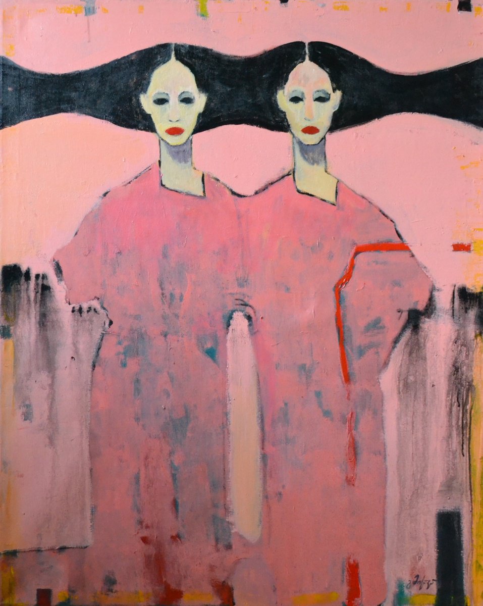 Abstract Portrait Painting By Gela Mikava, 31 X 39, My Red Series, Original Artwork