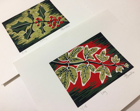 Holly and Ivy, mini print pair