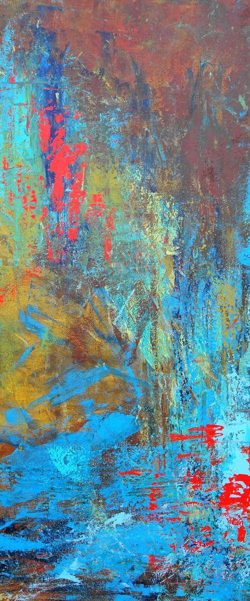 Large Blue Brown Red Abstract Landscape Painting. Modern Textured Art. Abstract. 61x91cm. by Sveta Osborne