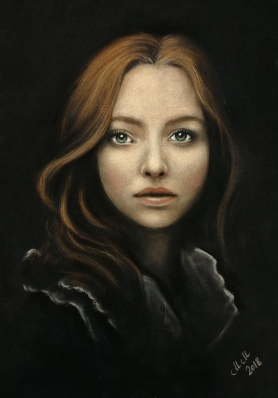 Beautiful girl - original pastel portrait on velour
