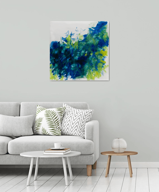 Abstract tall grasses 2 in green and blue - READY TO HANG