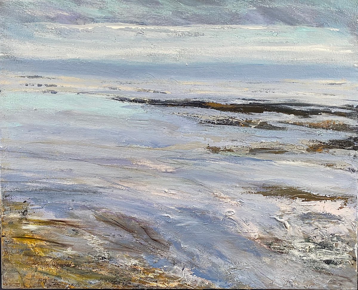 Impressionistic Landscape Acrylic Painting By Nikki Wheeler, 22 X 18", Cool Pearly Light, Original Artwork